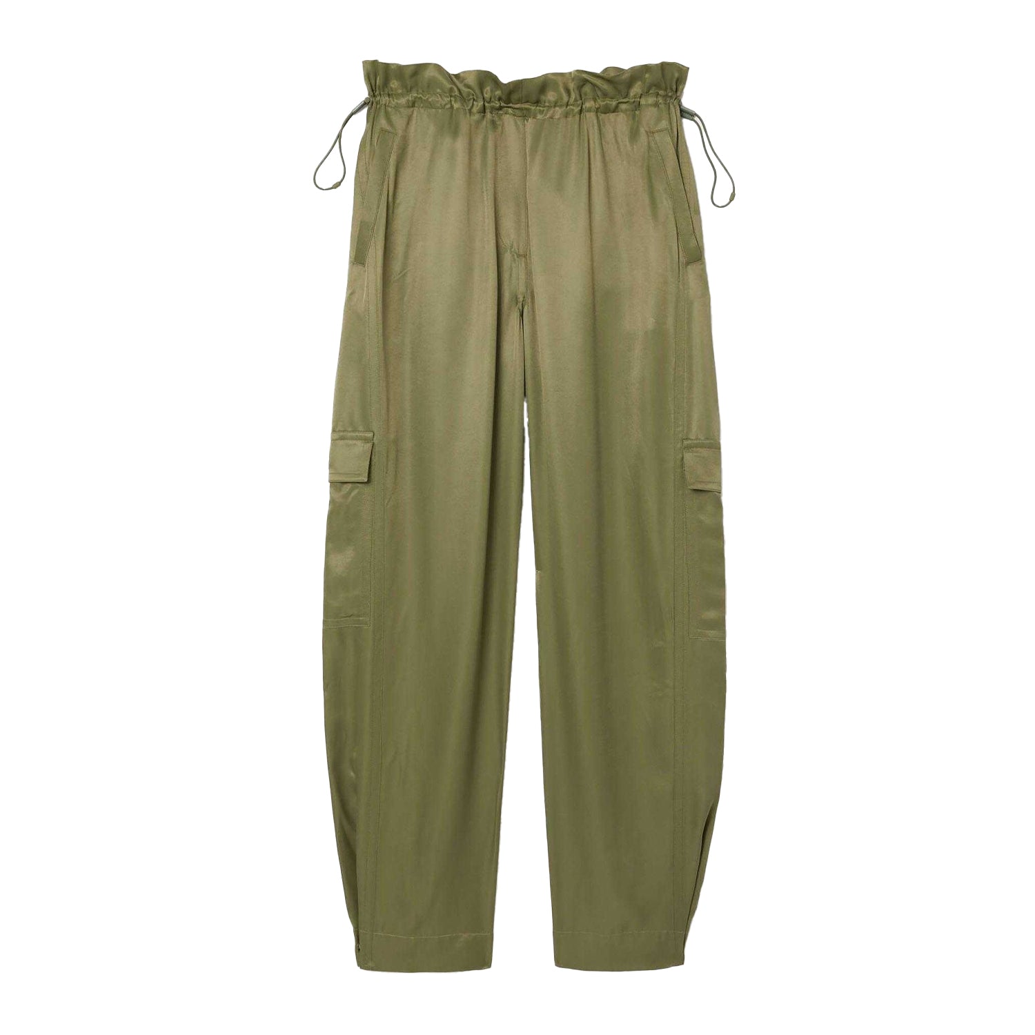Khaki Green - Front - Lacoste Womens-Ladies Satin Oversized Cargo Trousers