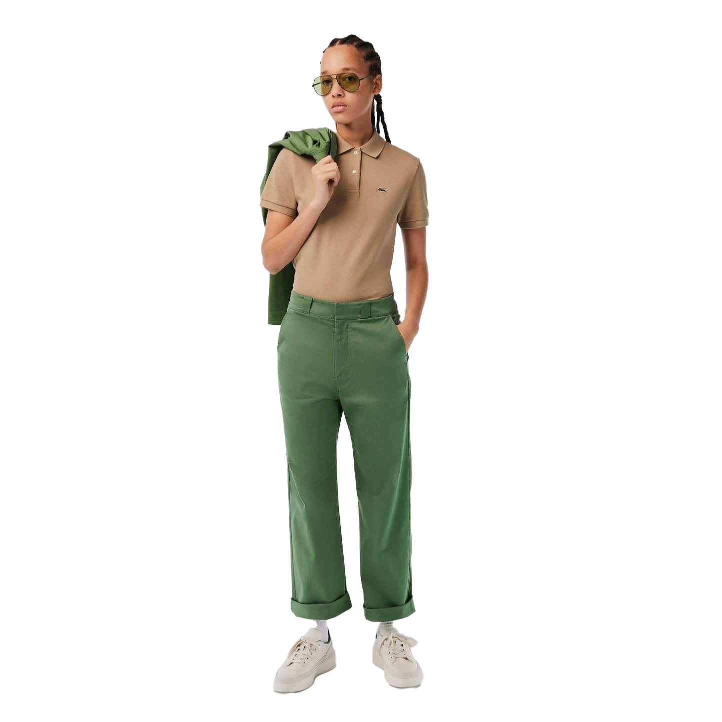 Green - Side - Lacoste Womens-Ladies Gabardine Stretch Chinos