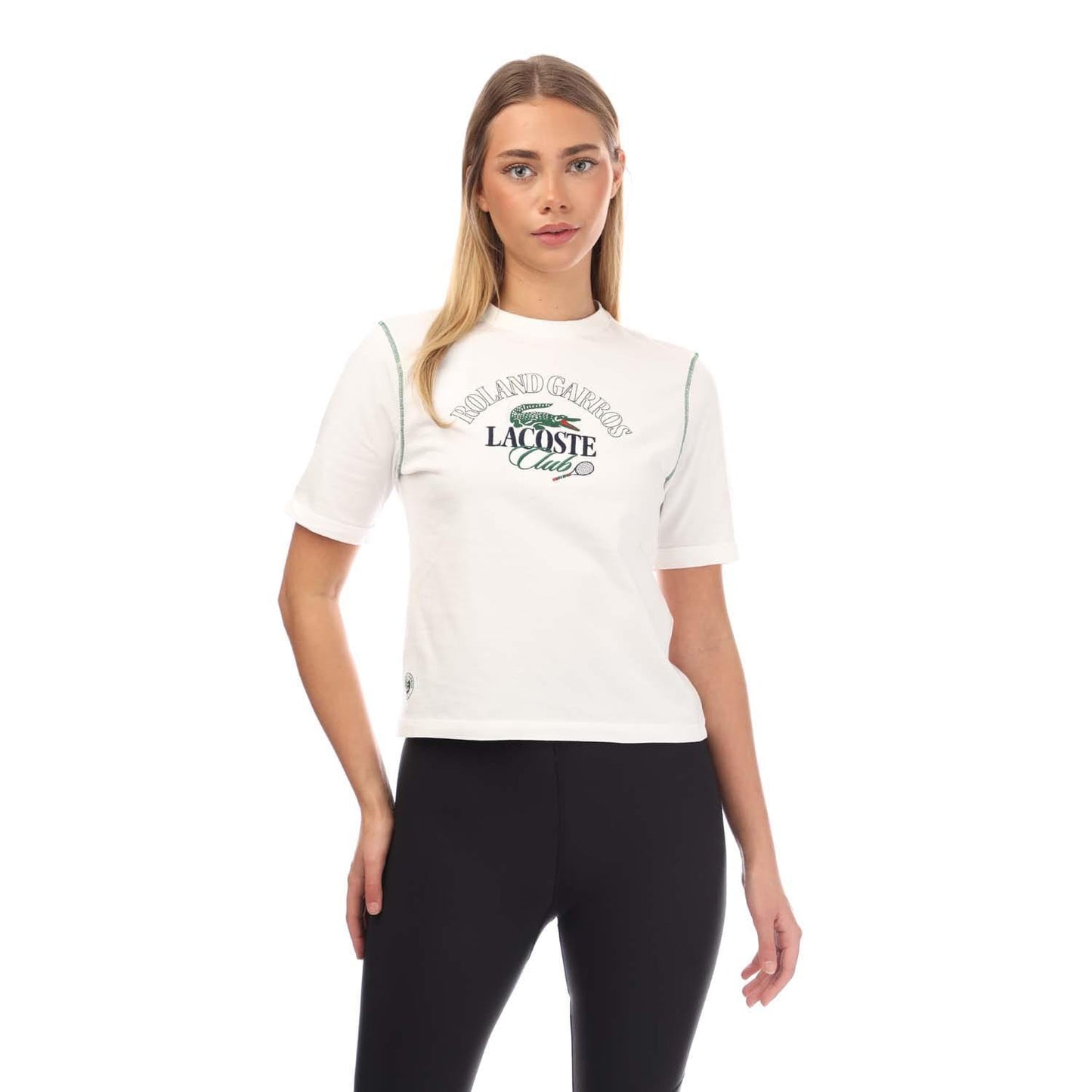 Cream - Front - Lacoste Womens-Ladies Roland-Garros Edition Cotton Relaxed Fit T-Shirt