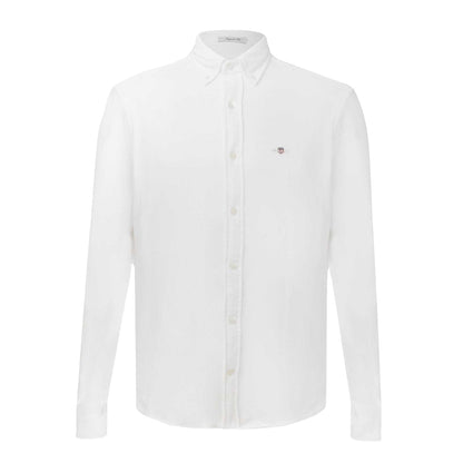 White - Front - Gant Mens Pique Jersey Regular Long-Sleeved Shirt