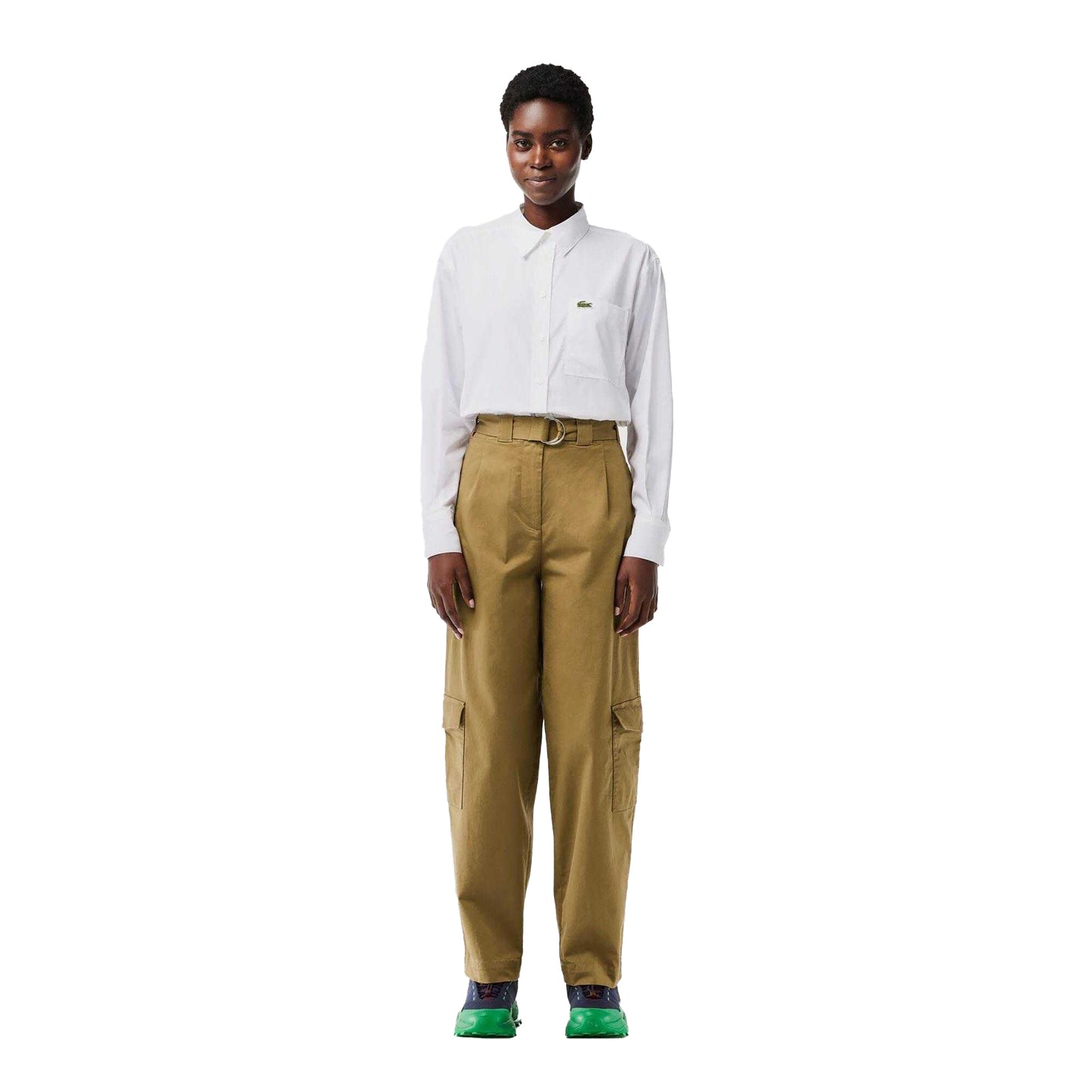 Brown - Front - Lacoste Womens-Ladies Gabardine Cargo Trousers