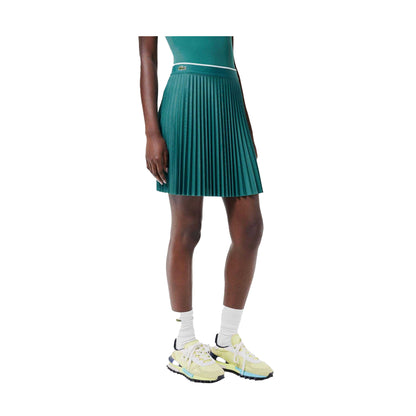 Green - Side - Lacoste Womens-Ladies Pleated Elasticated Waist Skirt