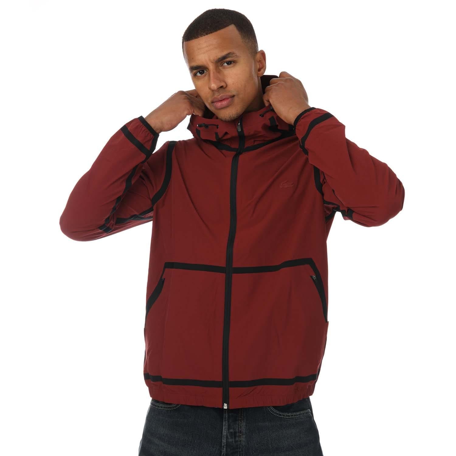 Wine - Lifestyle - Lacoste Mens Lettering Light Hooded Jacket