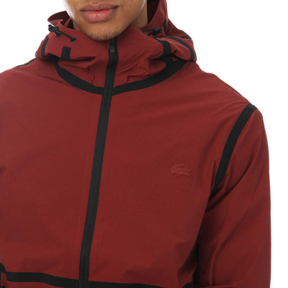 Wine - Pack Shot - Lacoste Mens Lettering Light Hooded Jacket
