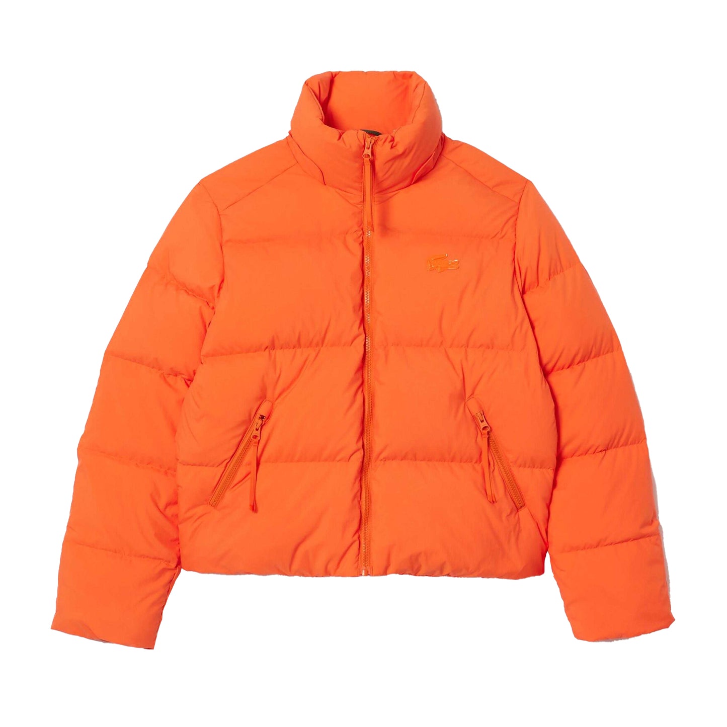 Orange - Front - Lacoste Womens-Ladies Hooded Relaxed Fit Down Jacket