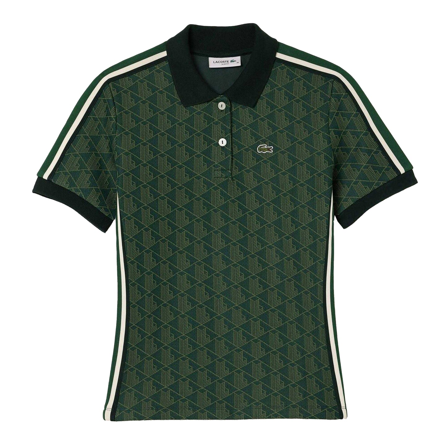 Green - Front - Lacoste Womens-Ladies Monogram Slim Polo Shirt