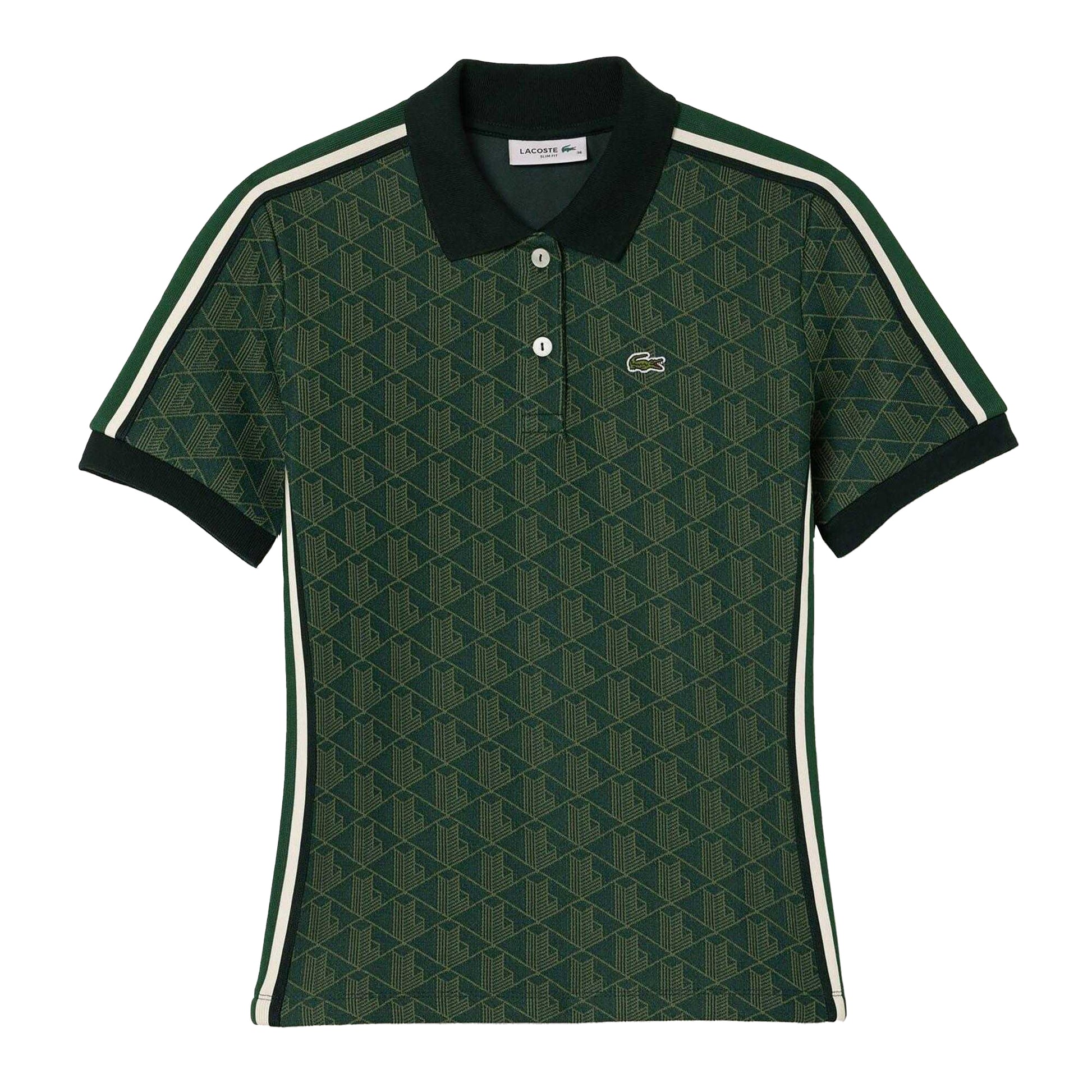 Green - Front - Lacoste Womens-Ladies Monogram Slim Polo Shirt