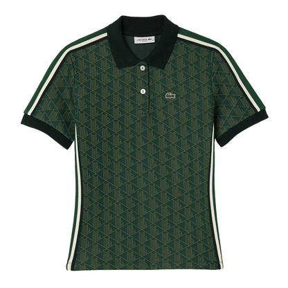Green - Front - Lacoste Womens-Ladies Monogram Slim Polo Shirt