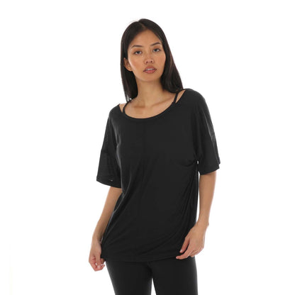 Black - Front - Adidas Womens-Ladies Yoga Studio Oversized T-Shirt