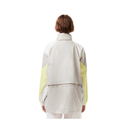 Grey - Back - Lacoste Womens-Ladies Colour Block Hooded Oversized Jacket