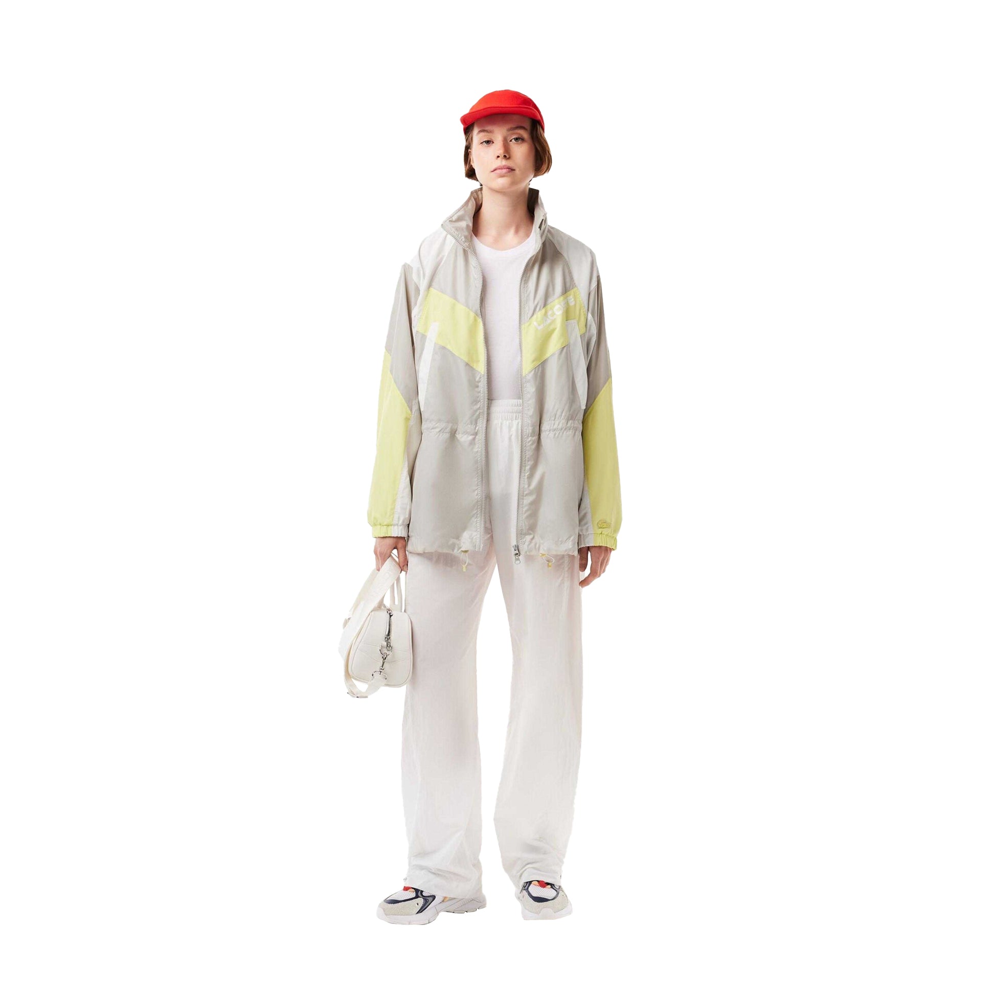Grey - Side - Lacoste Womens-Ladies Colour Block Hooded Oversized Jacket