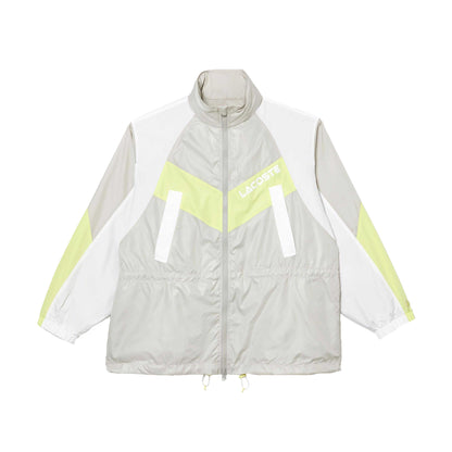 Grey - Front - Lacoste Womens-Ladies Colour Block Hooded Oversized Jacket