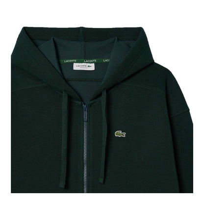 Green - Back - Lacoste Womens-Ladies Piqué Full Zip Hoodie