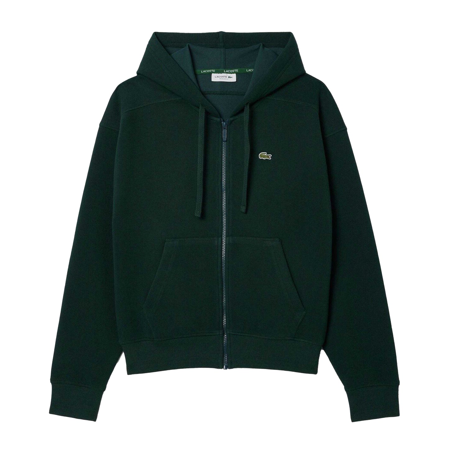 Green - Front - Lacoste Womens-Ladies Piqué Full Zip Hoodie