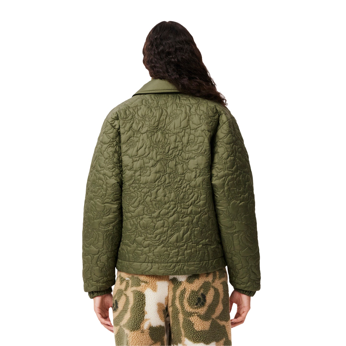 Khaki Green - Back - Lacoste Womens-Ladies Floral Quilted Jacket