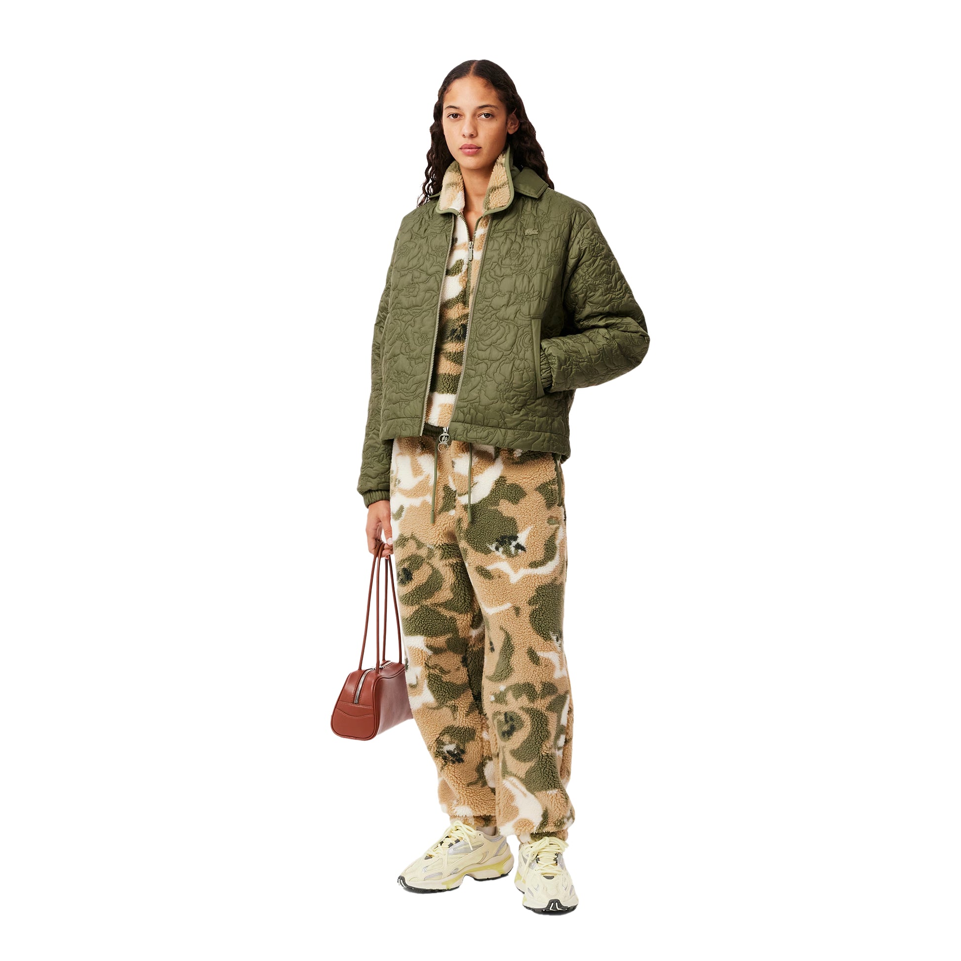 Khaki Green - Lifestyle - Lacoste Womens-Ladies Floral Quilted Jacket