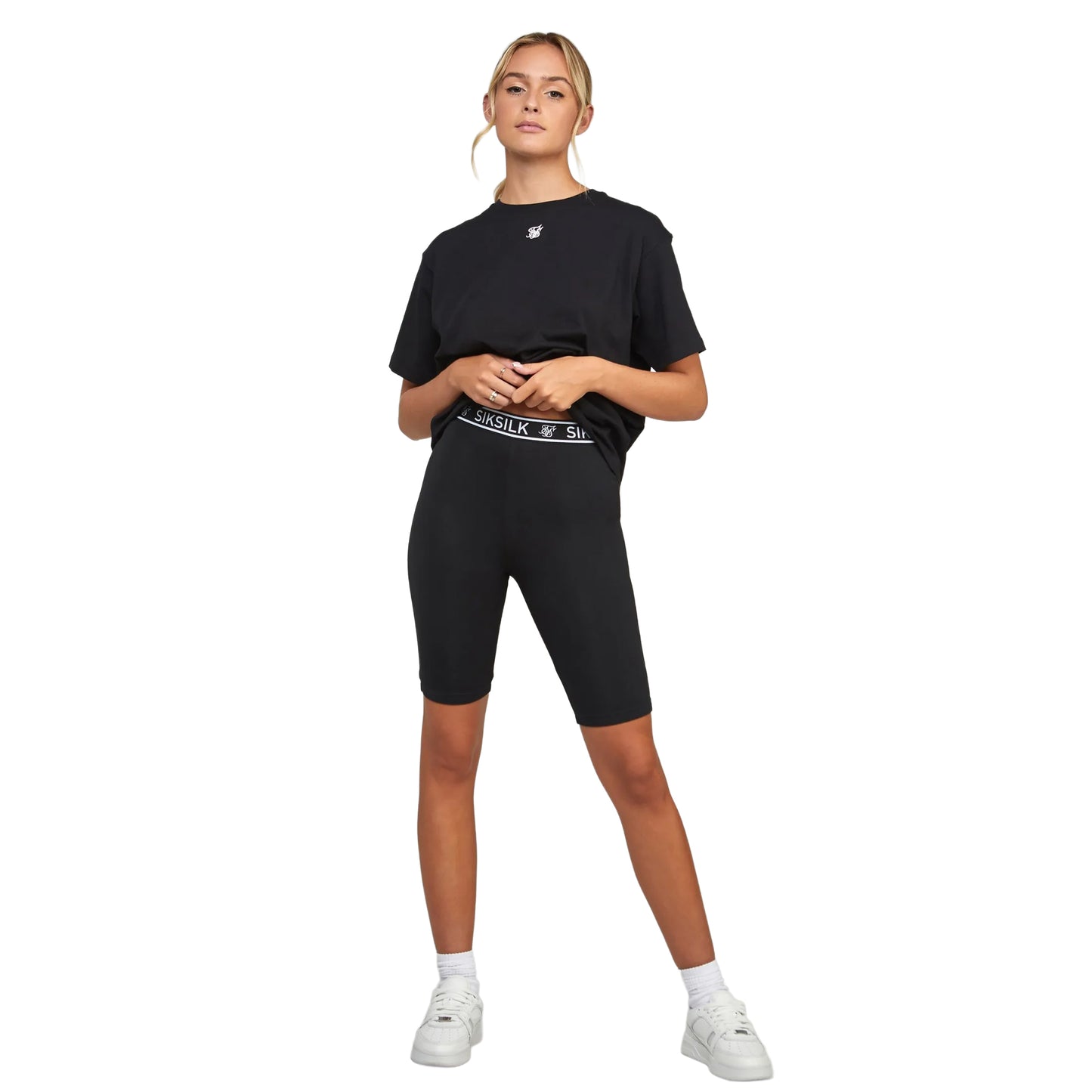 Black - Side - SikSilk Womens-Ladies Essentials Taped Cycling Shorts