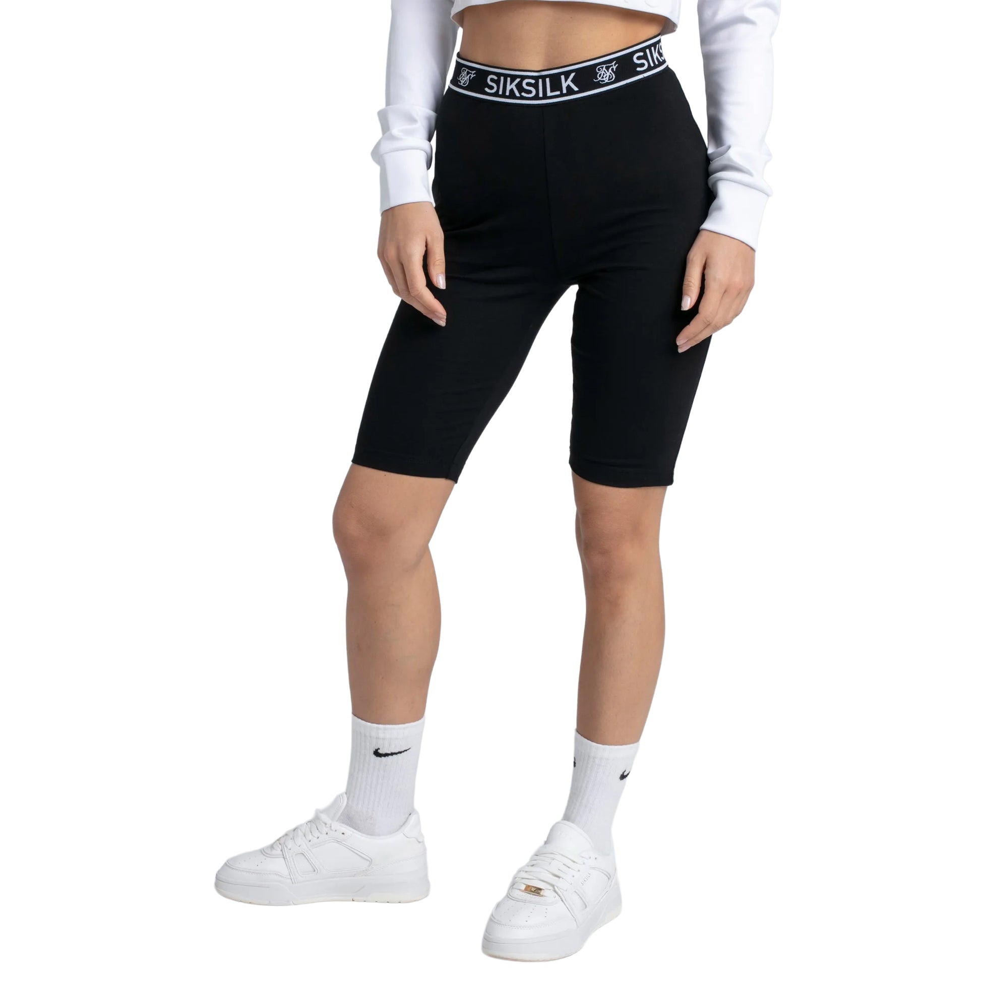Black - Front - SikSilk Womens-Ladies Essentials Taped Cycling Shorts