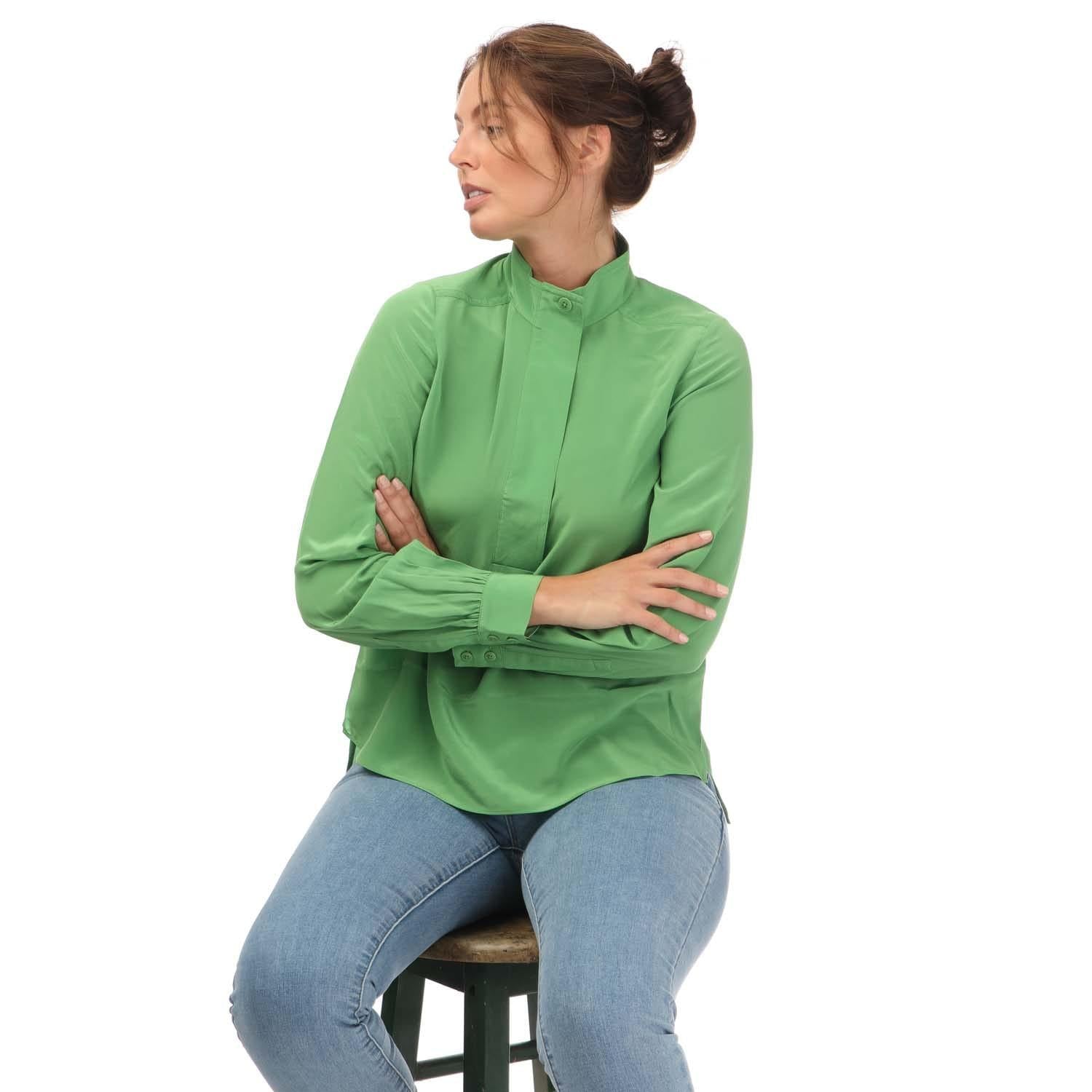 Green - Side - Ted Baker Womens-Ladies Marylou Silk Standing Collar Shirt