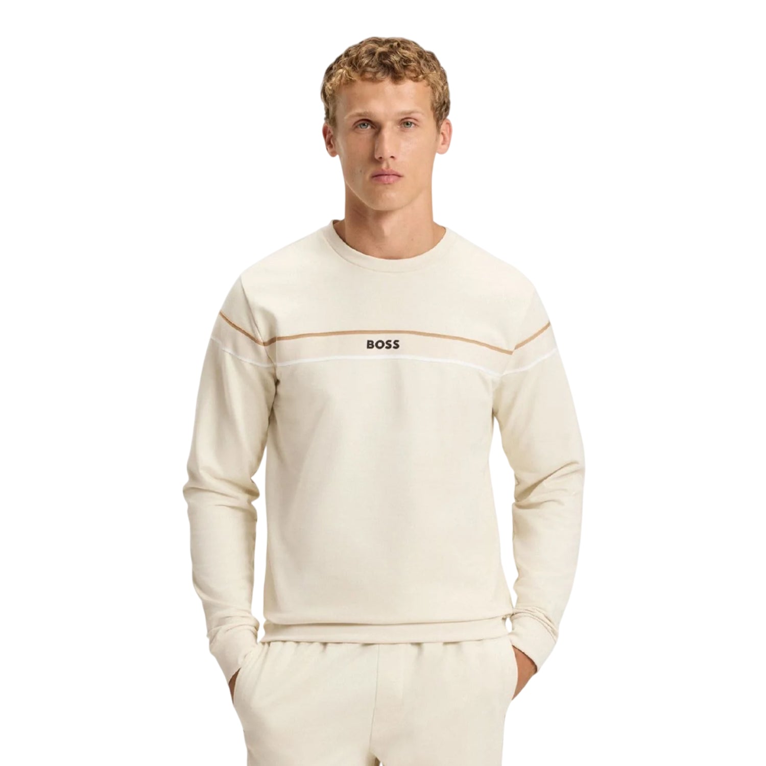 White - Side - Hugo Boss Mens Iconic Crew Neck Sweatshirt