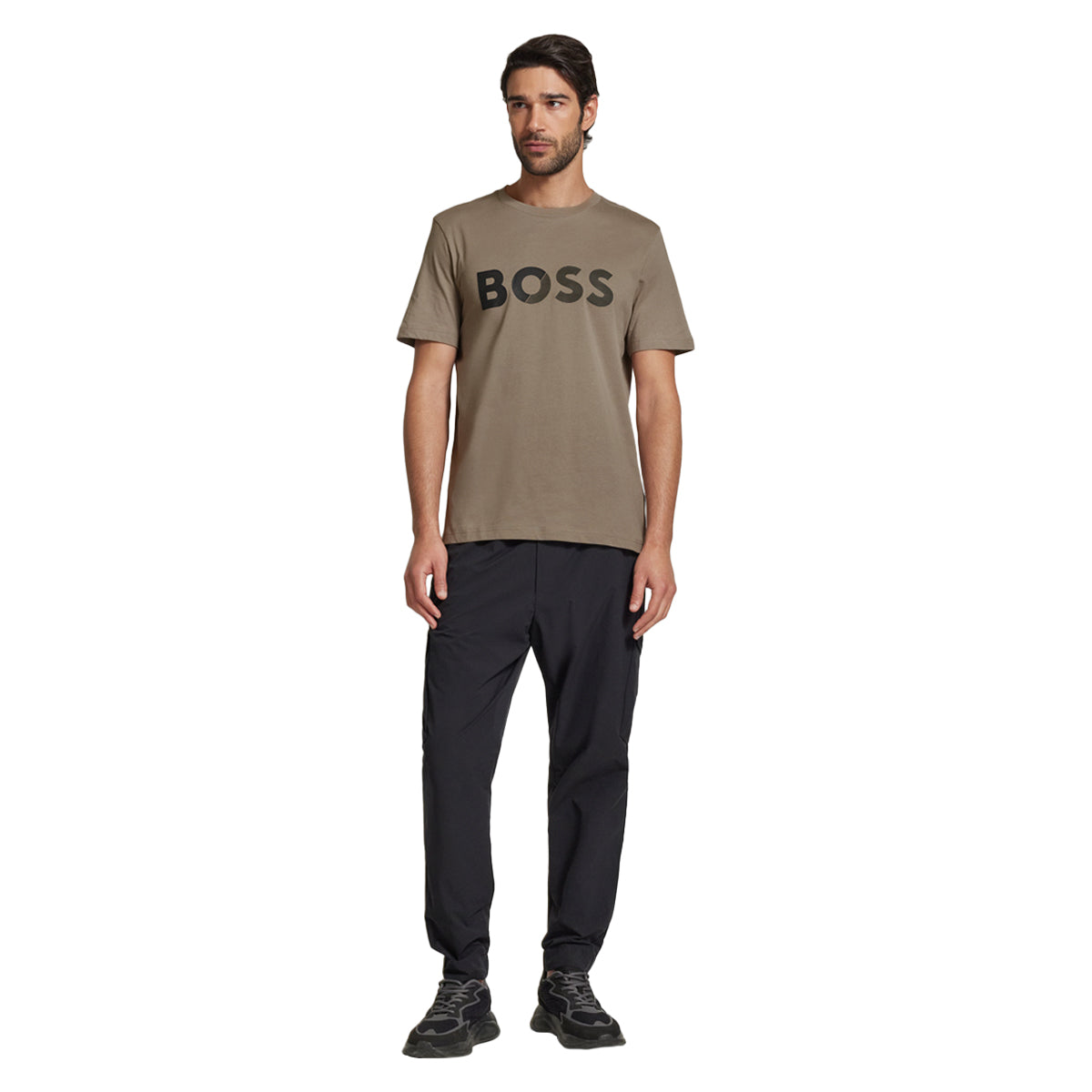 Beige - Lifestyle - Boss Mens Large Logo Cotton T-Shirt