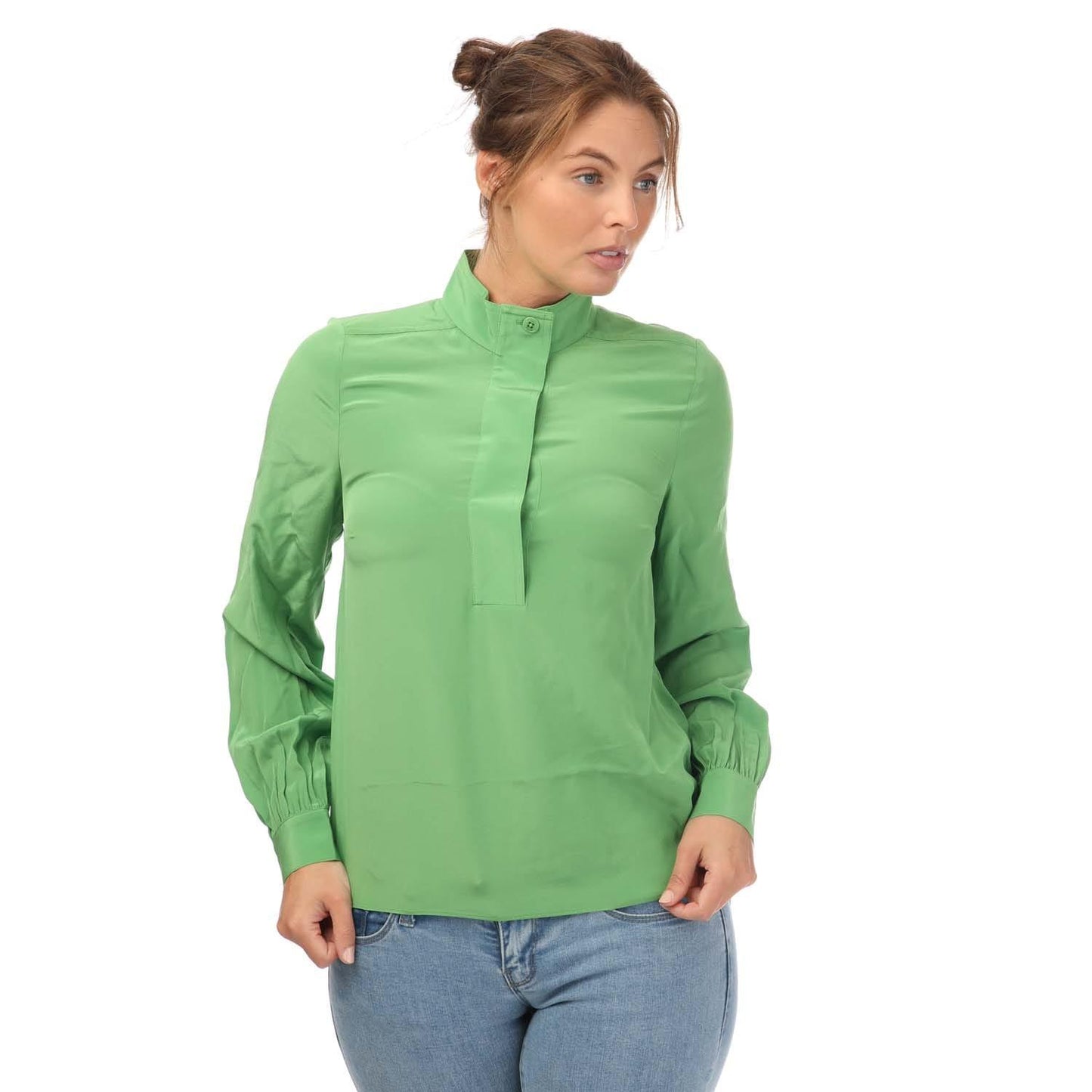 Green - Front - Ted Baker Womens-Ladies Marylou Silk Standing Collar Shirt