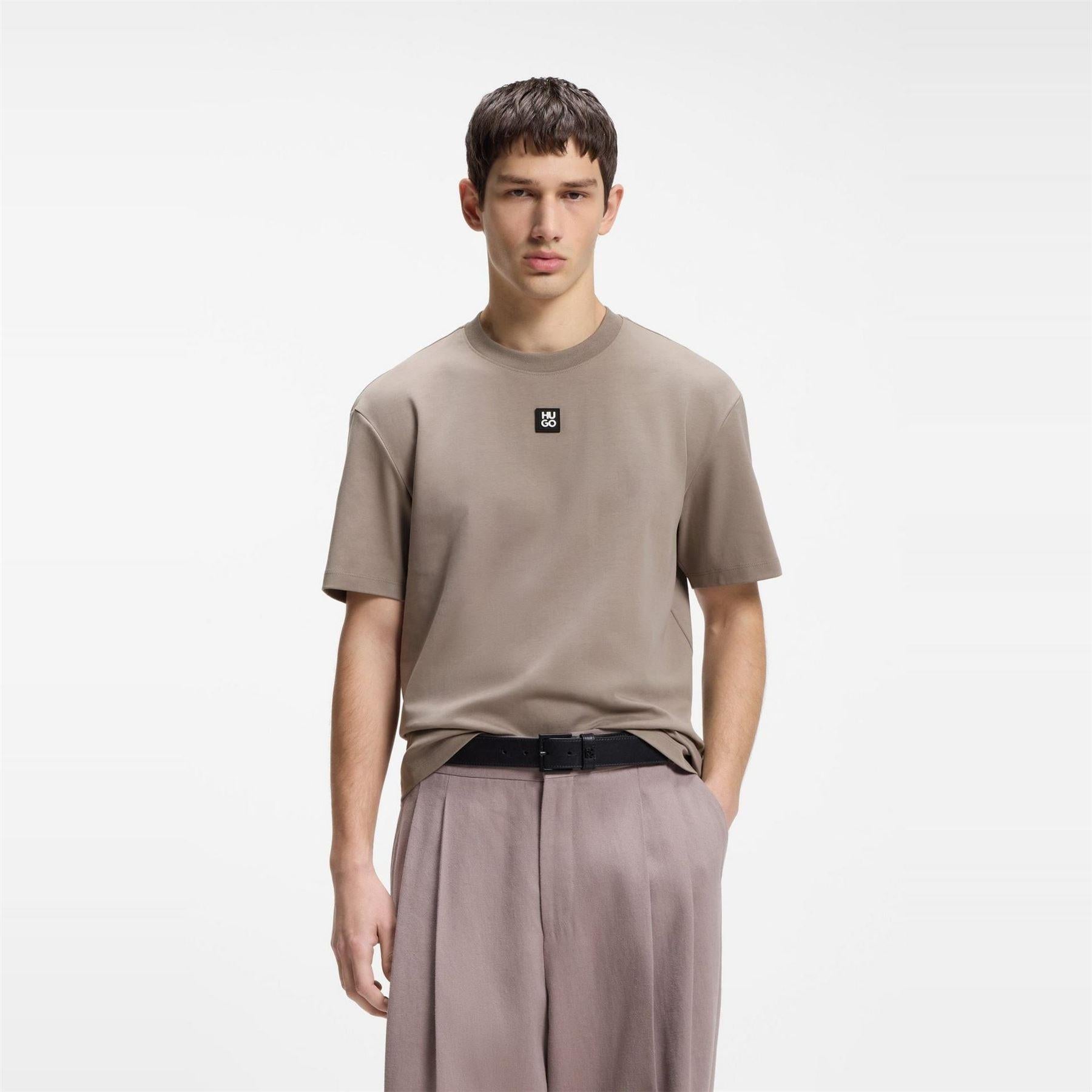 Brown - Back - Hugo Mens Dalile Stacked T-Shirt