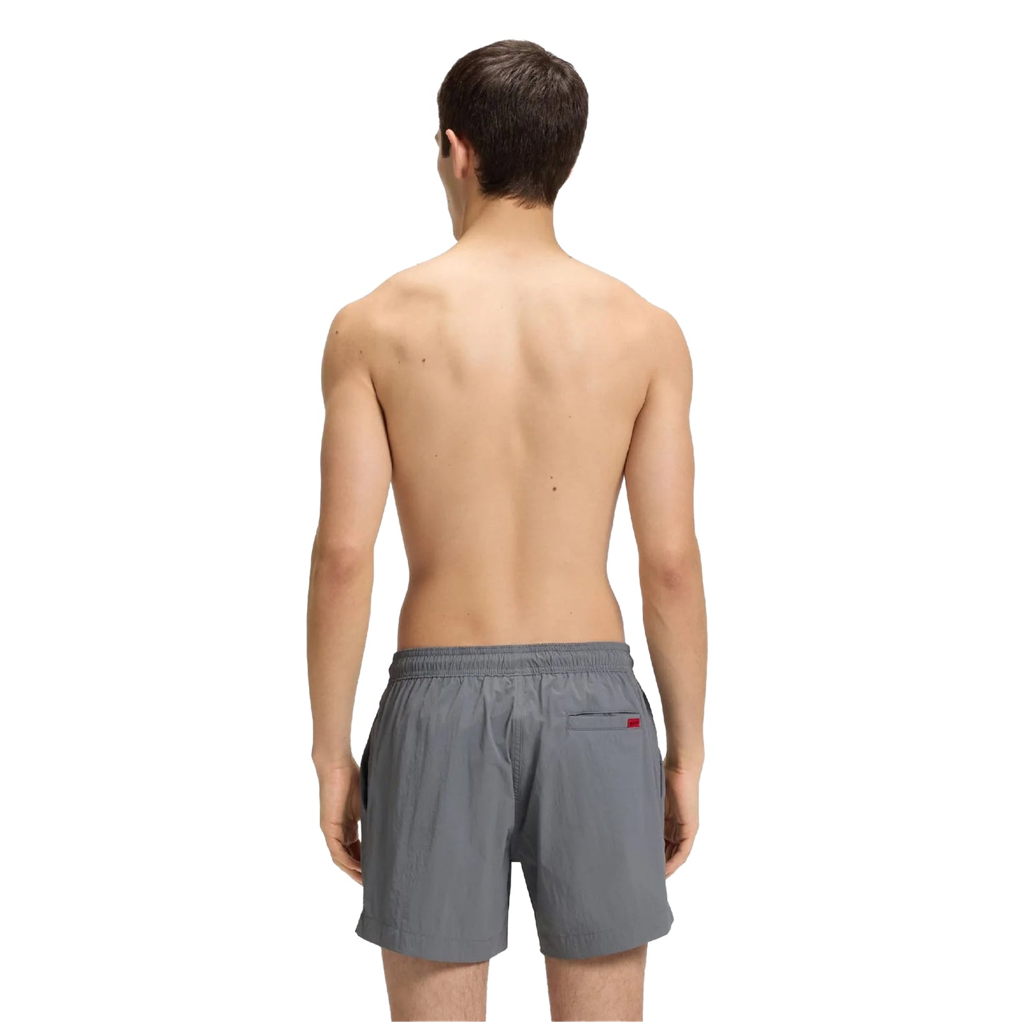 Grey - Back - Hugo Mens Dominica Label Logo Swim Shorts