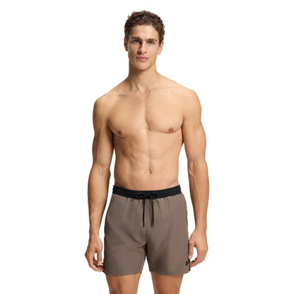 Brown - Side - Hugo Mens Starfish Logo Swim Shorts
