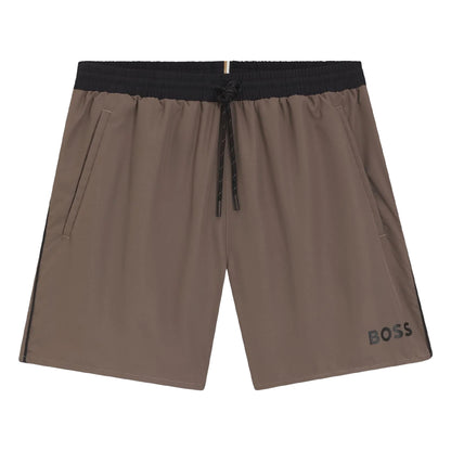 Brown - Front - Hugo Mens Starfish Logo Swim Shorts