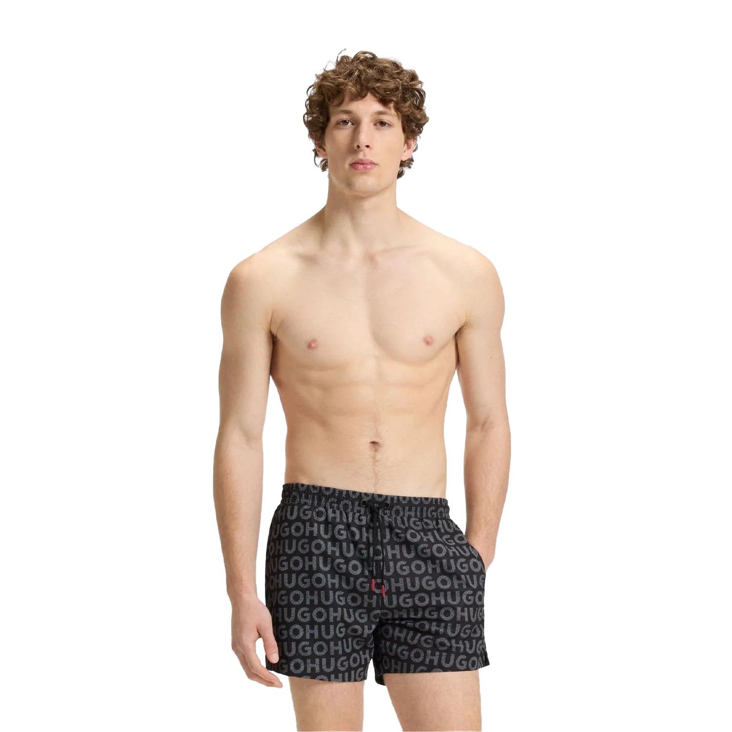 Black - Side - Hugo Mens Tortuga Logo Printed Swim Shorts