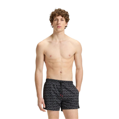 Black - Side - Hugo Mens Tortuga Logo Printed Swim Shorts