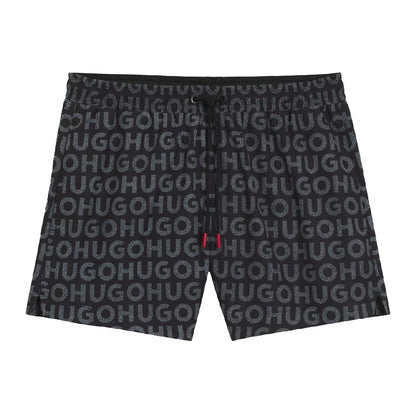 Black - Front - Hugo Mens Tortuga Logo Printed Swim Shorts