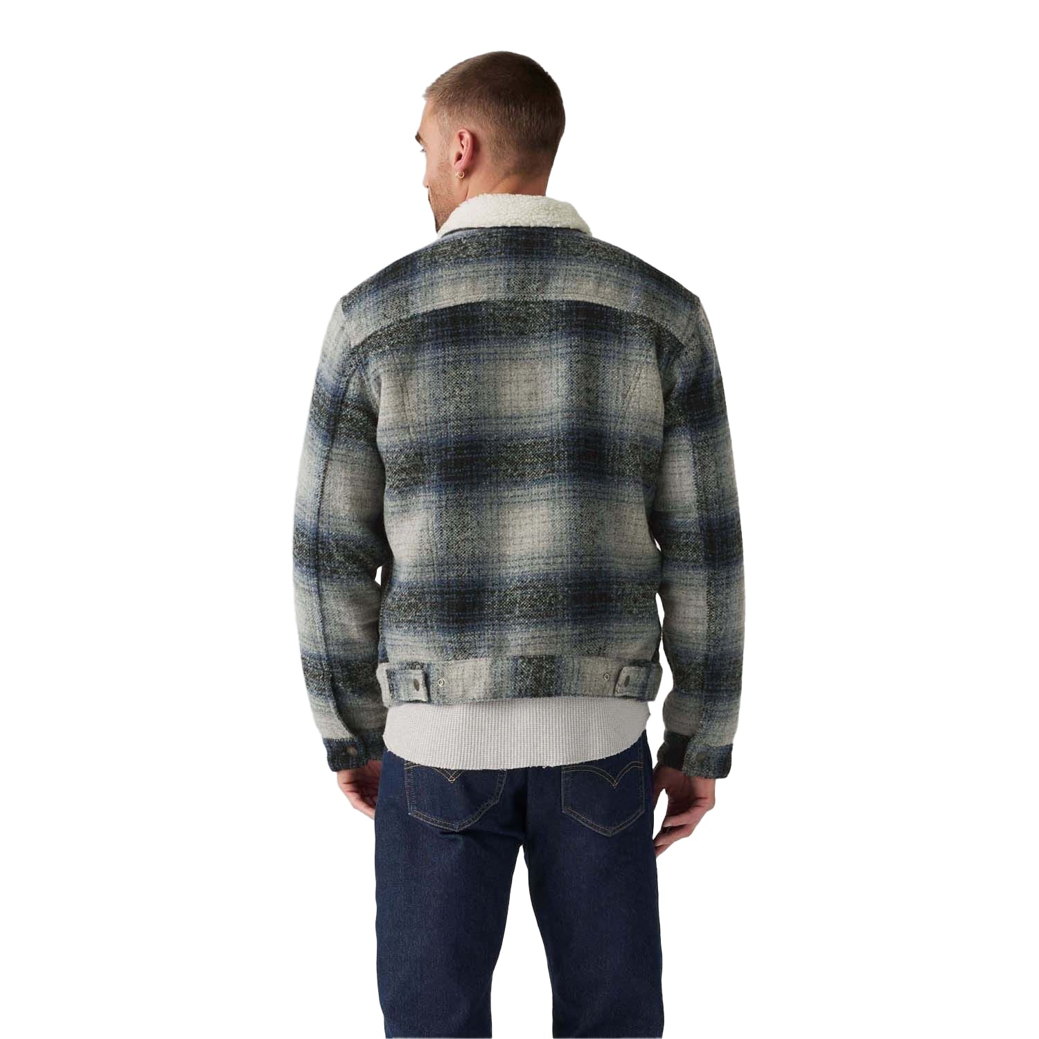 Grey - Back - Levis Mens Type III Sherpa Long-Sleeved Trucker Jacket