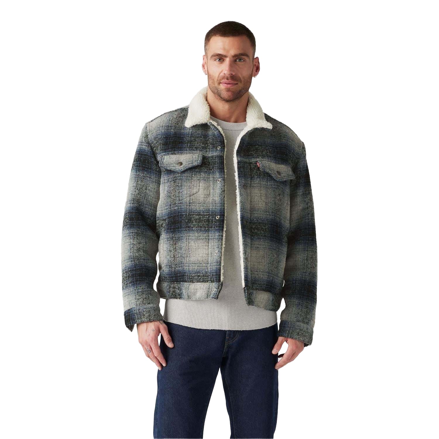 Grey - Lifestyle - Levis Mens Type III Sherpa Long-Sleeved Trucker Jacket