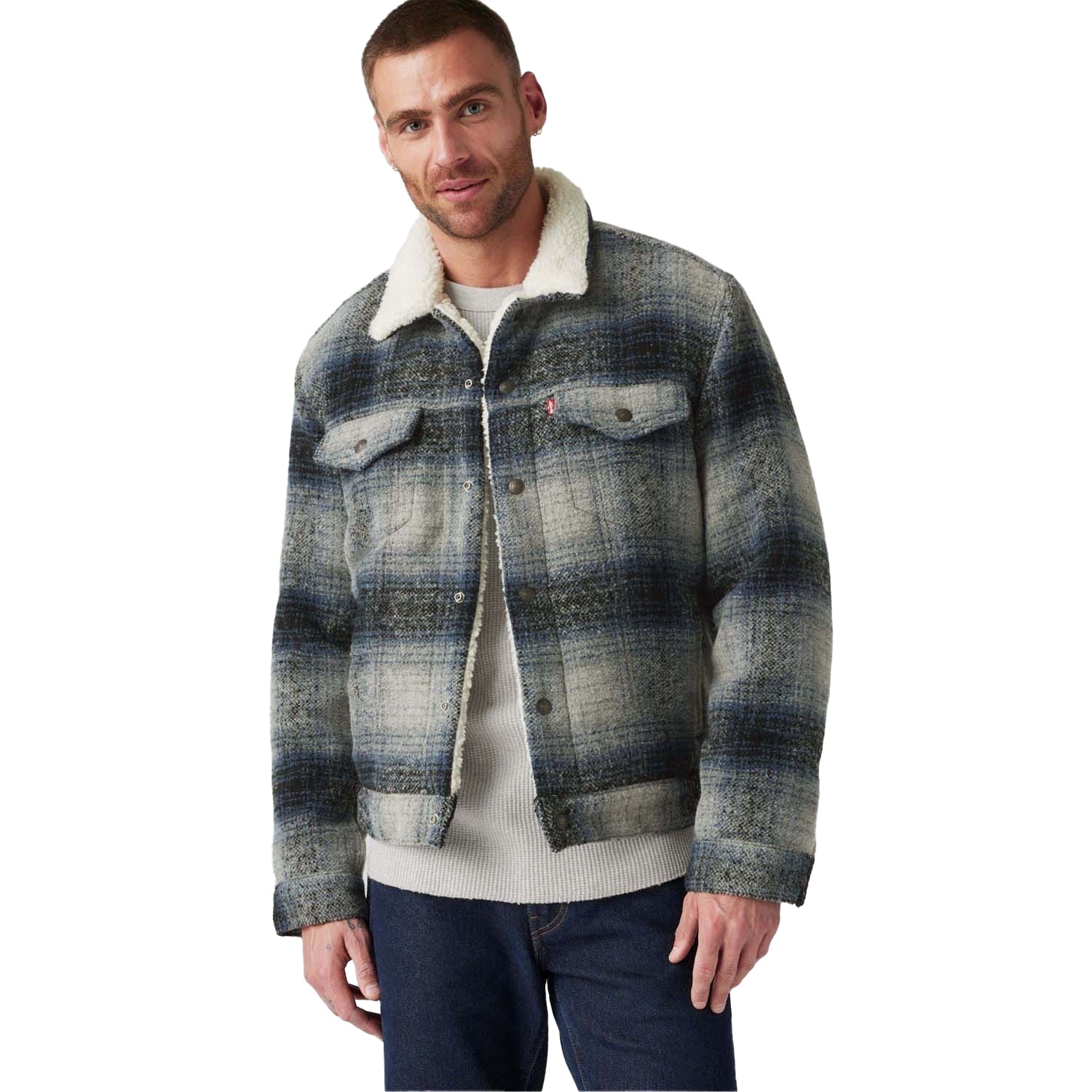 Grey - Front - Levis Mens Type III Sherpa Long-Sleeved Trucker Jacket