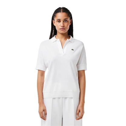 White - Side - Lacoste Womens-Ladies Loose Fit Polo Shirt
