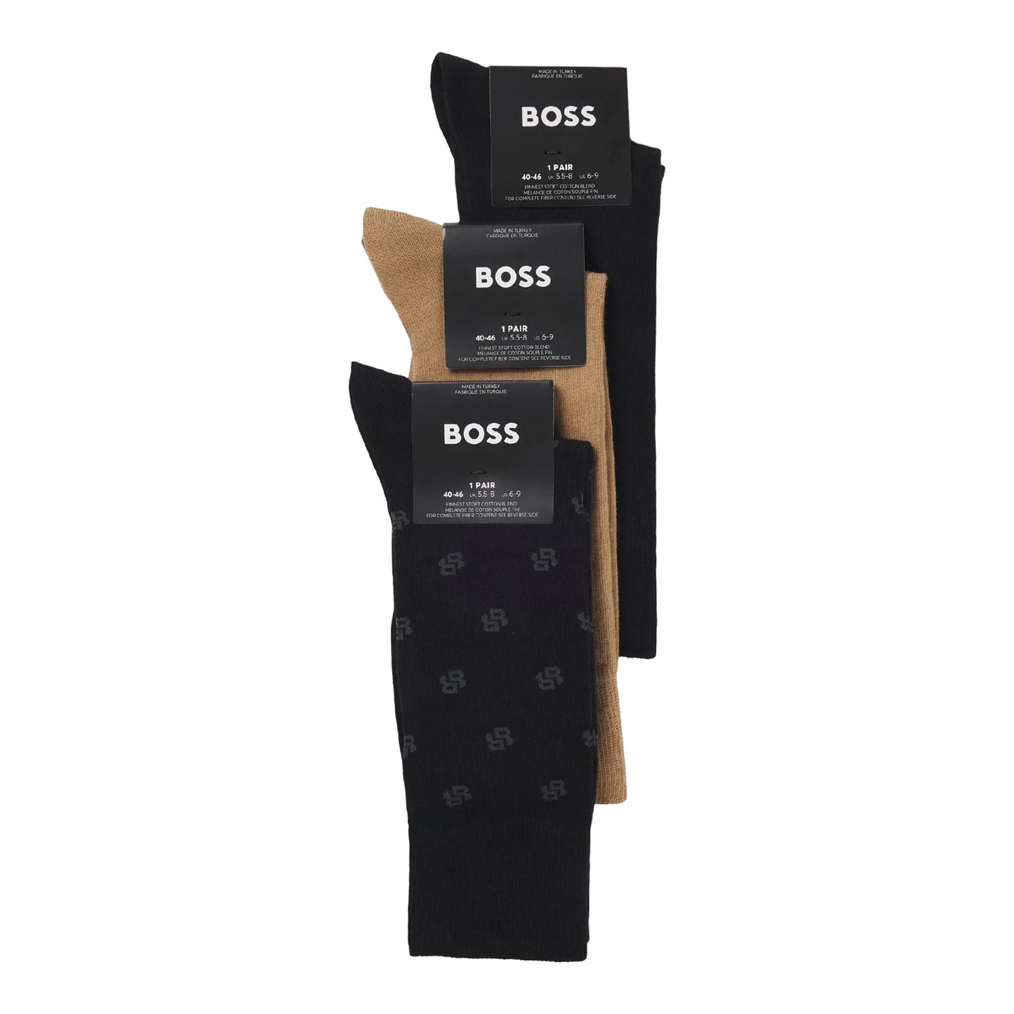 Multicoloured - Side - Boss Mens Regular Socks (Pack of 3)