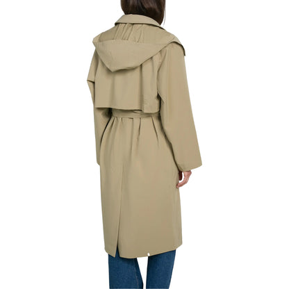 Beige - Back - Lacoste Womens-Ladies Logo Oversized Trench Coat