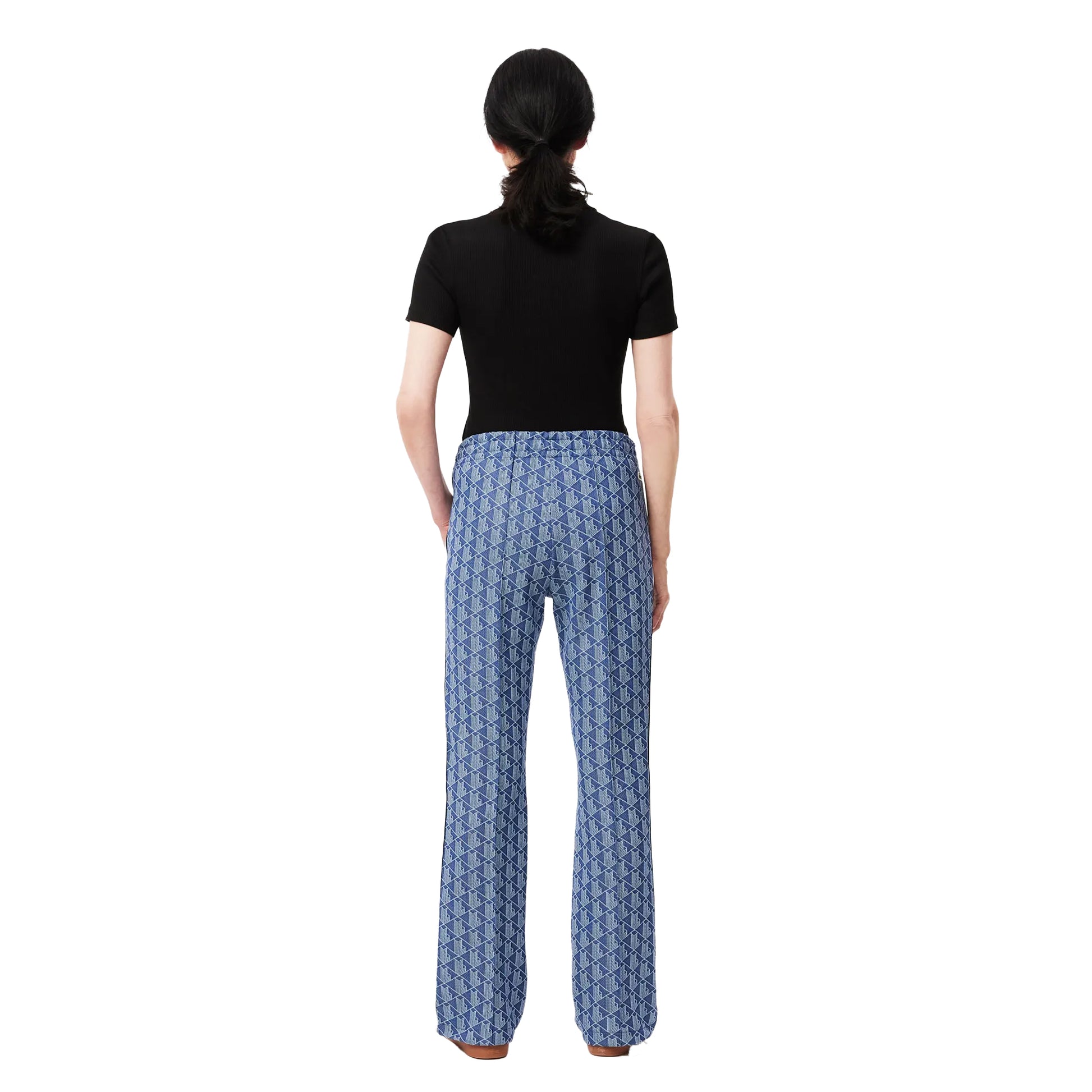 Blue - Back - Lacoste Womens-Ladies Monogram Flared Leg Sweatpants