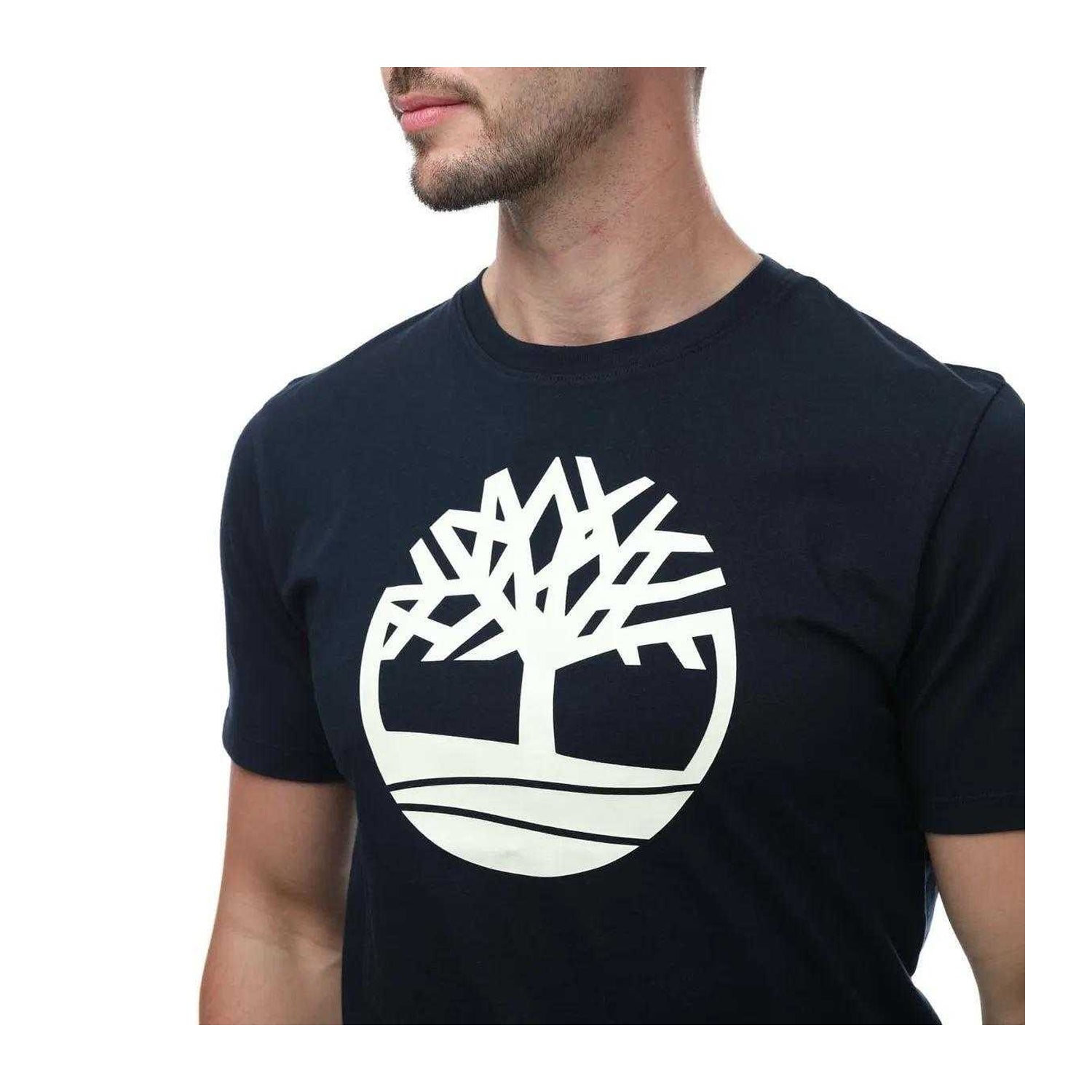 Navy - Side - Timberland Mens Tree Logo Short-Sleeved T-Shirt