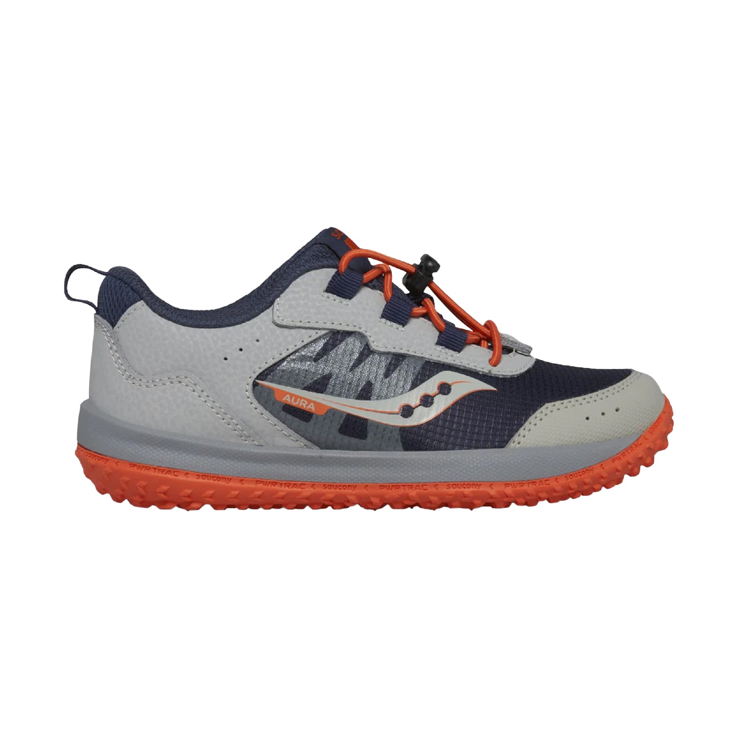 Grey-Orange - Side - Saucony Childrens-Kids Aura Trainers