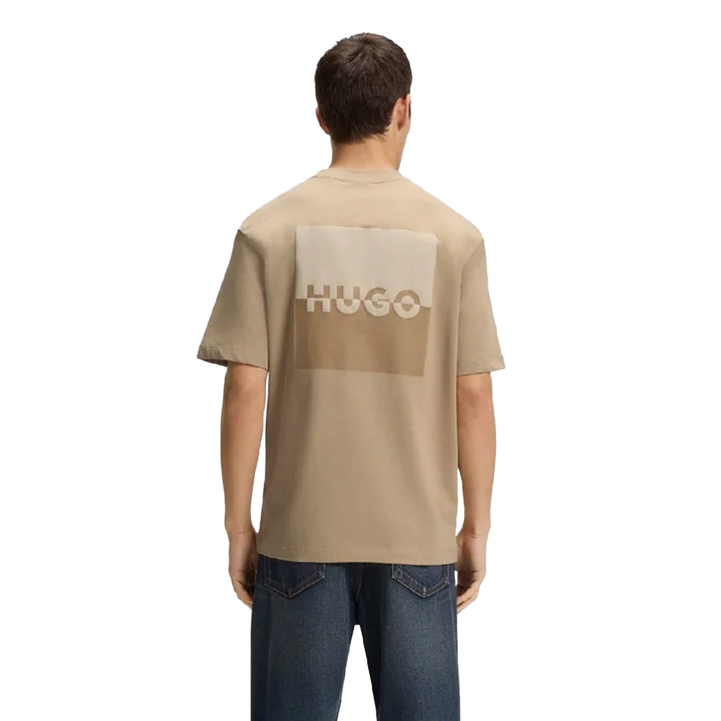 Beige - Back - Hugo Mens Dusplito Split Logo T-Shirt