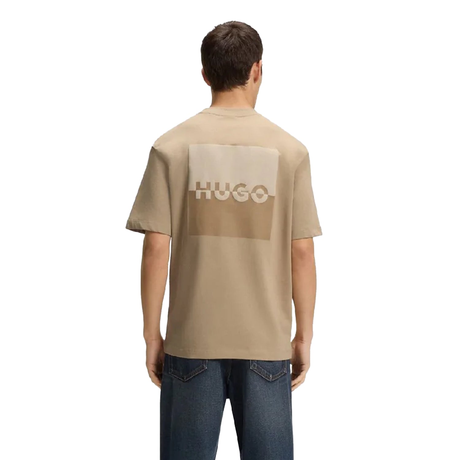 Beige - Back - Hugo Mens Dusplito Split Logo T-Shirt