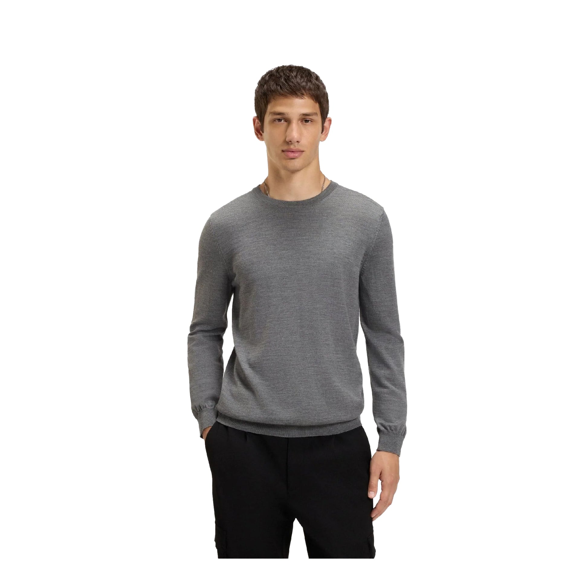 Grey - Side - Hugo Boss Mens San Cedric-M1 Crew Neck Sweatshirt