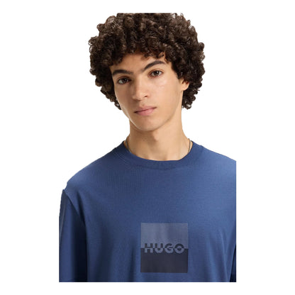 Blue - Side - Hugo Mens Dusplit Logo T-Shirt