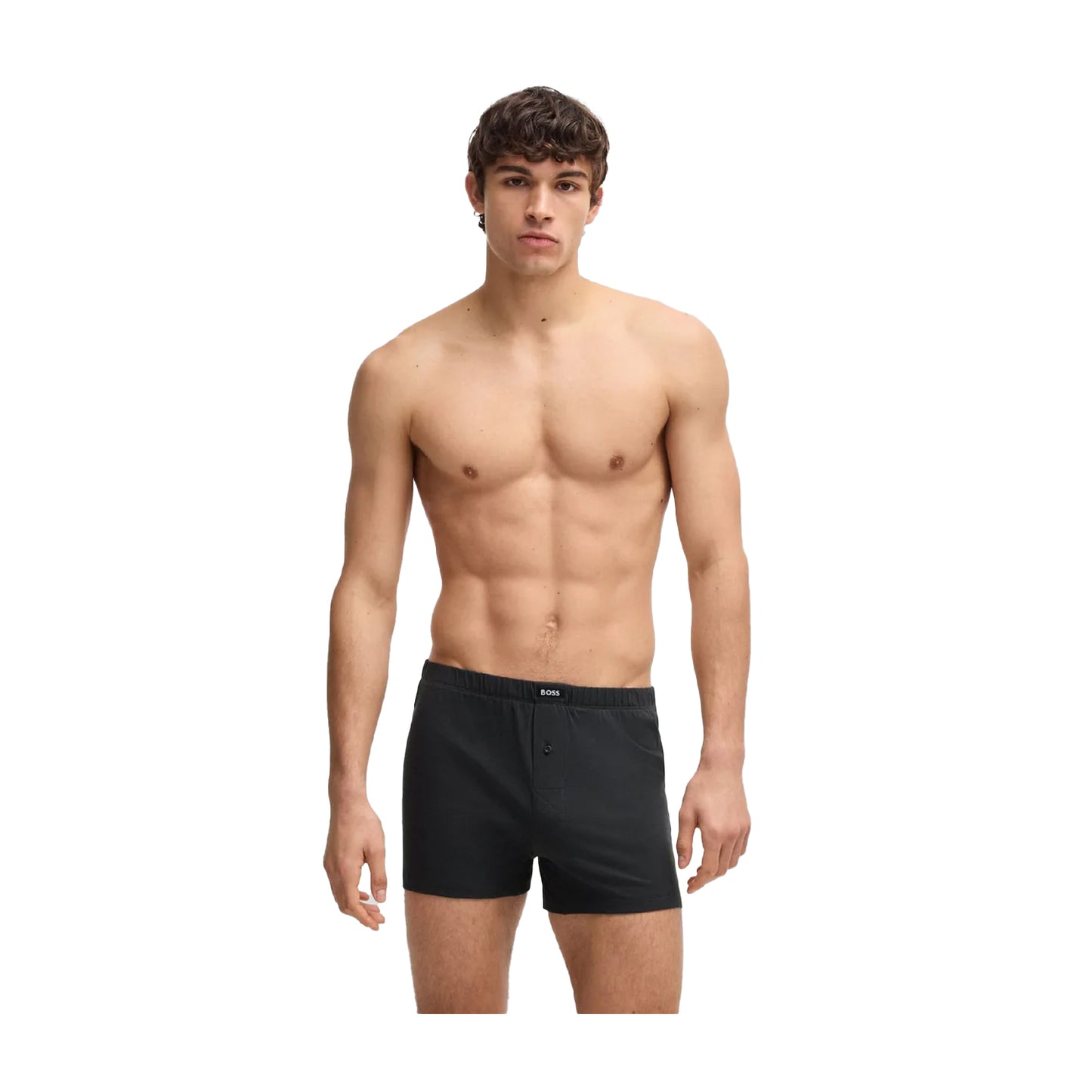 Grey-Black - Lifestyle - Boss Mens Cotton Stretch Boxer Shorts (Pack of 2)
