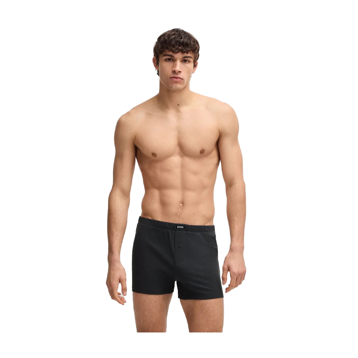 Grey-Black - Lifestyle - Boss Mens Cotton Stretch Boxer Shorts (Pack of 2)