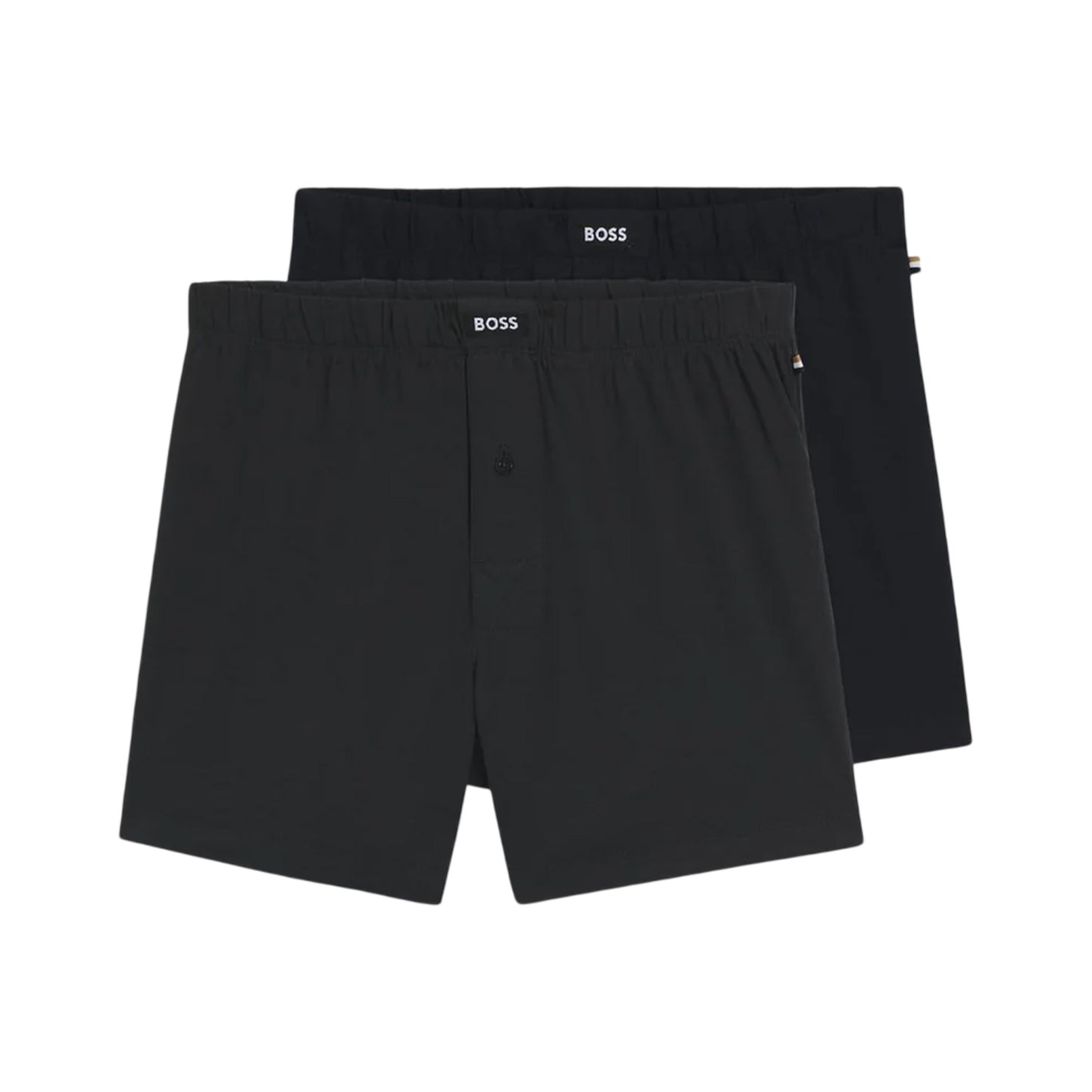 Grey-Black - Front - Boss Mens Cotton Stretch Boxer Shorts (Pack of 2)