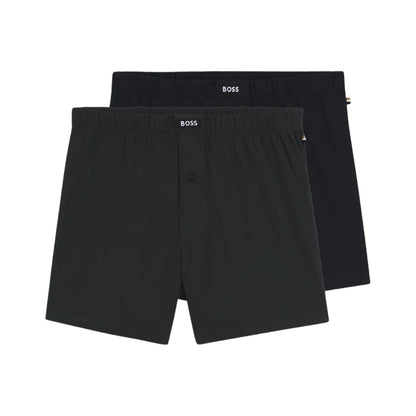 Grey-Black - Front - Boss Mens Cotton Stretch Boxer Shorts (Pack of 2)